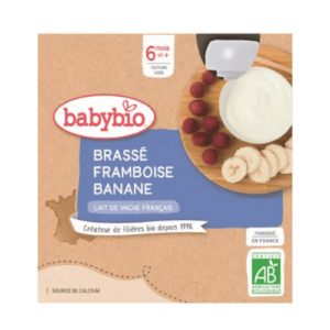 BABYBIO Brassé malina banán mliečna desiata od ukonč. 6. mesiaca 4 x 85 g