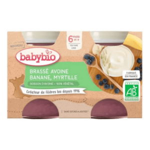 BABYBIO Brassé z ovseného mlieka banán čučoriedka desiata od ukonč. 6. mesiaca 2 x 130 g