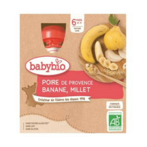 BABYBIO Hruška banán proso ovocný príkrm od ukonč. 6. mesiaca 4 x 90 g