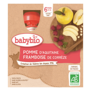 BABYBIO Jablko malina ovocný príkrm od ukonč. 6. mesiaca 4 x 90 g