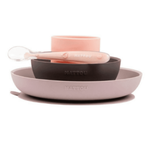 NATTOU Set jedálenský silikonový bez BPA ružovo-fialový 4 ks