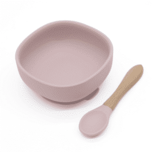 MARTONS Silikónová miska s prísavkou + lyžička rose pink set